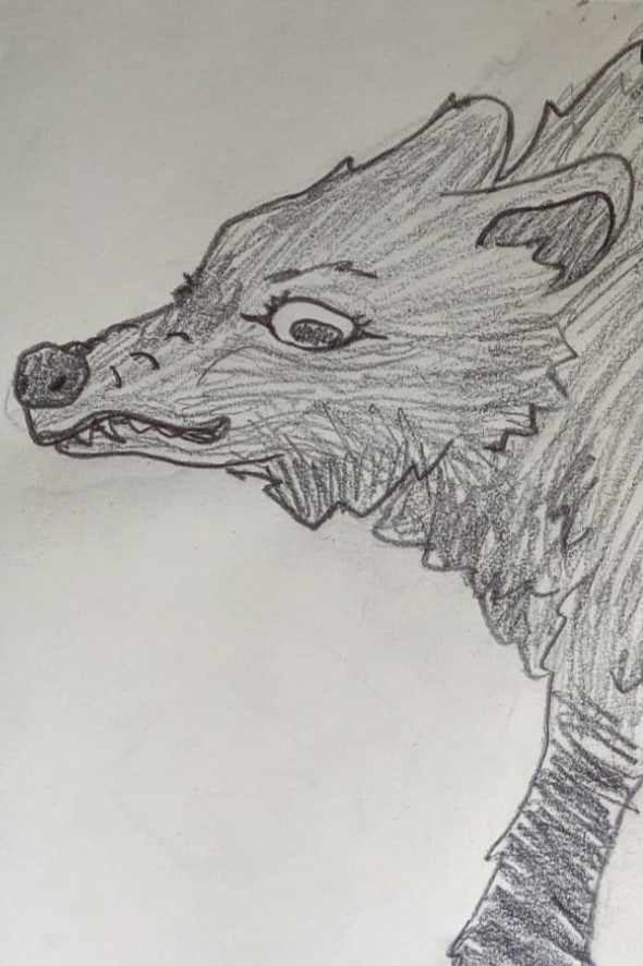 my drawing, a sketch of a devilish wolf